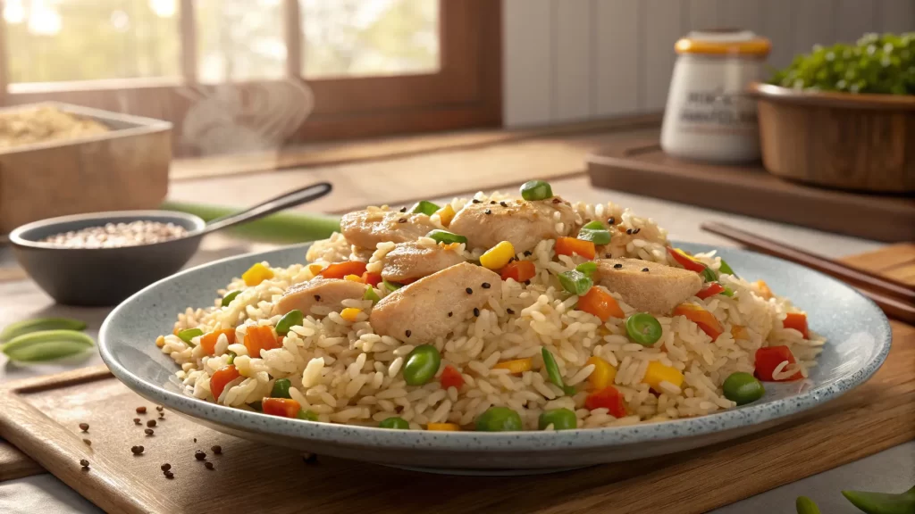 Chicken fried rice offers heart benefits with protein, veggies, and whole grains for a balanced meal.