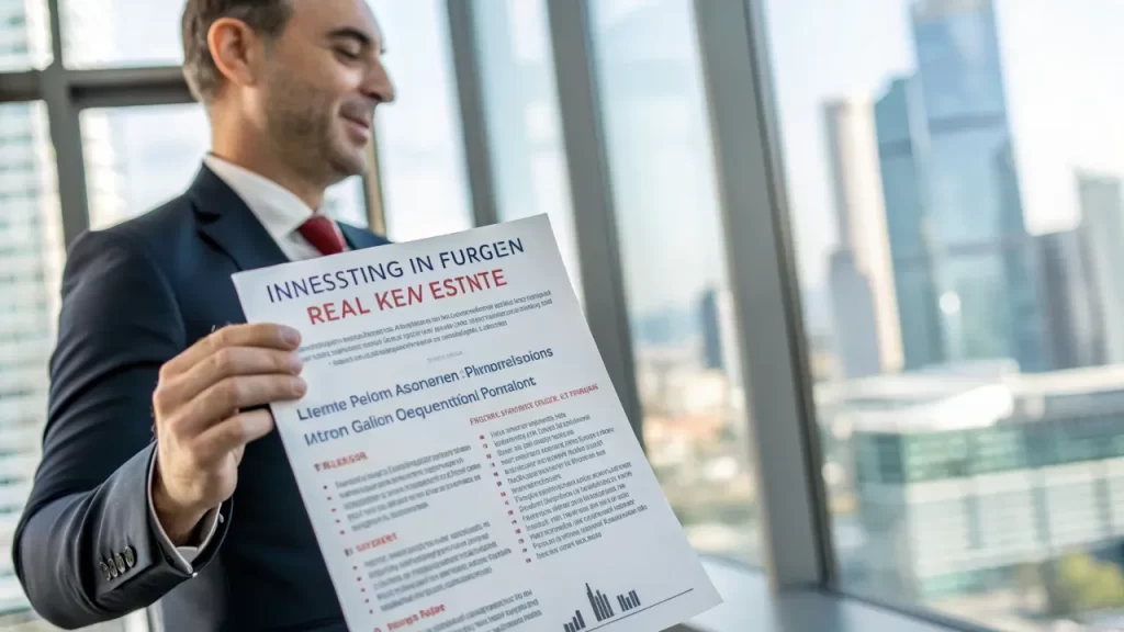 Business professional holding a foreign investment document, navigating real estate regulations.