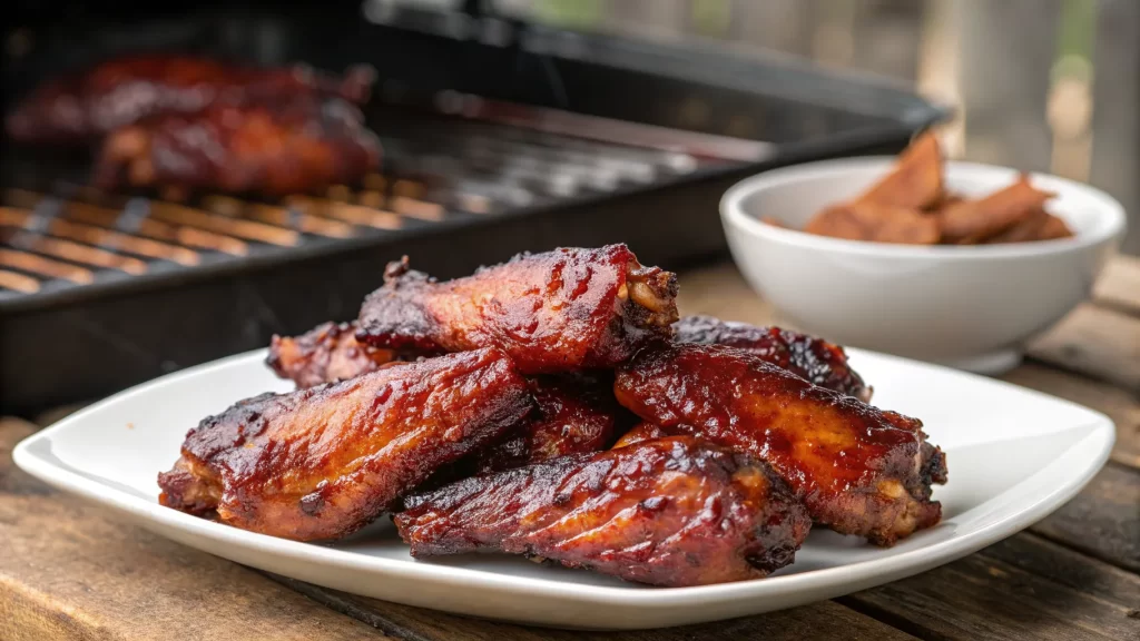 Reheated smoked wings in a crockpot, still juicy with a crispy exterior