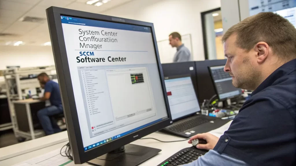 System Center Configuration Manager screen, showing a loading error for Software Center.