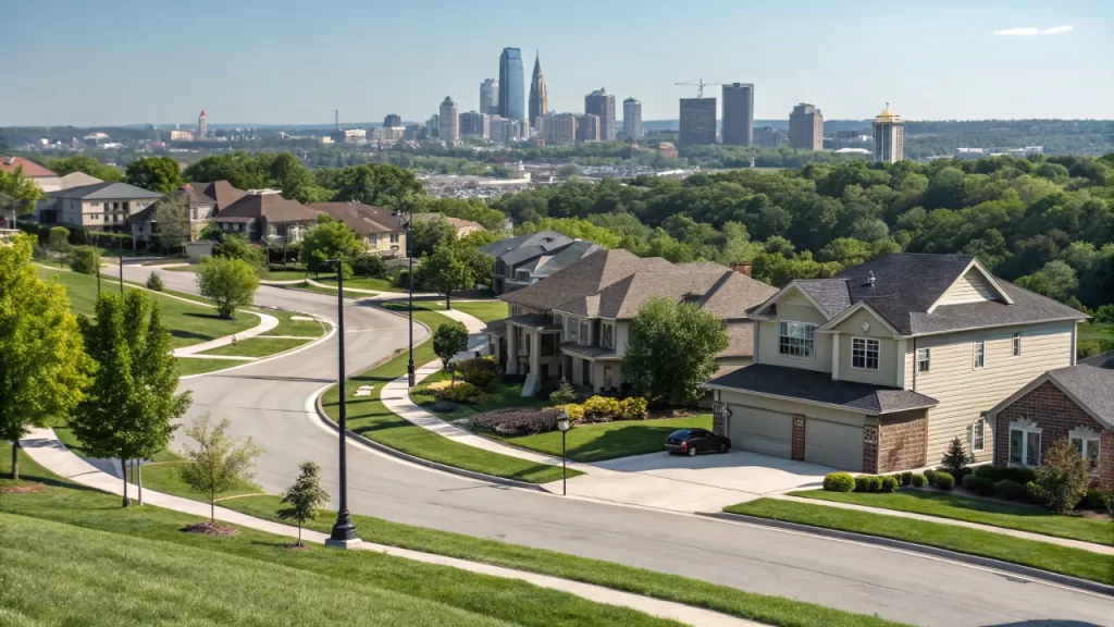 Stunning view of the booming real estate side of Kansas City with modern homes in the foreground