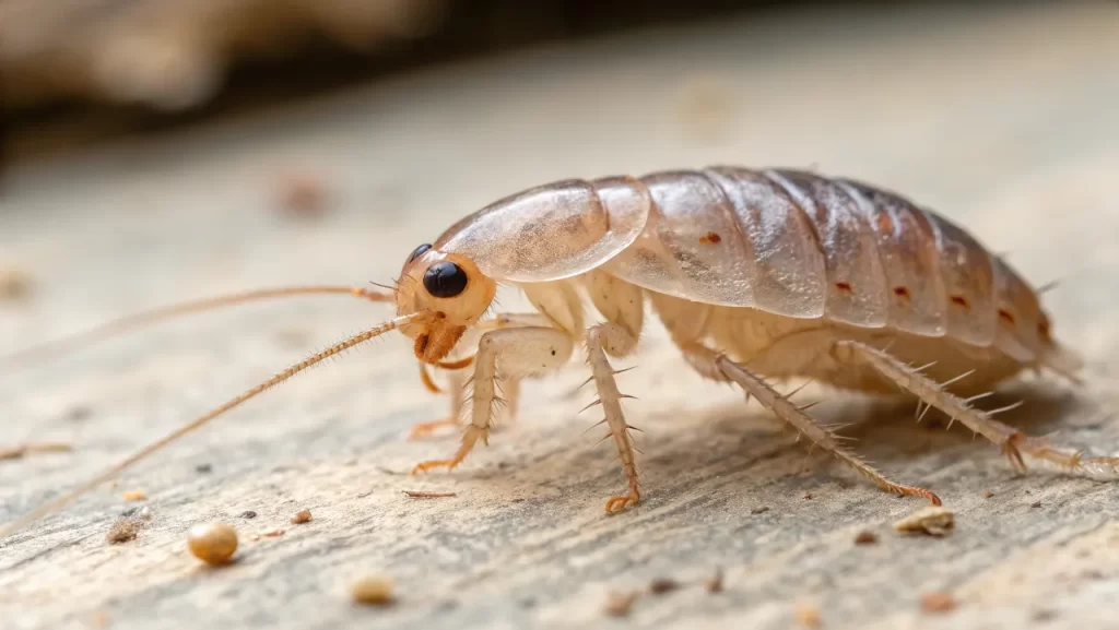 Baby cockroach crawling on a surface.