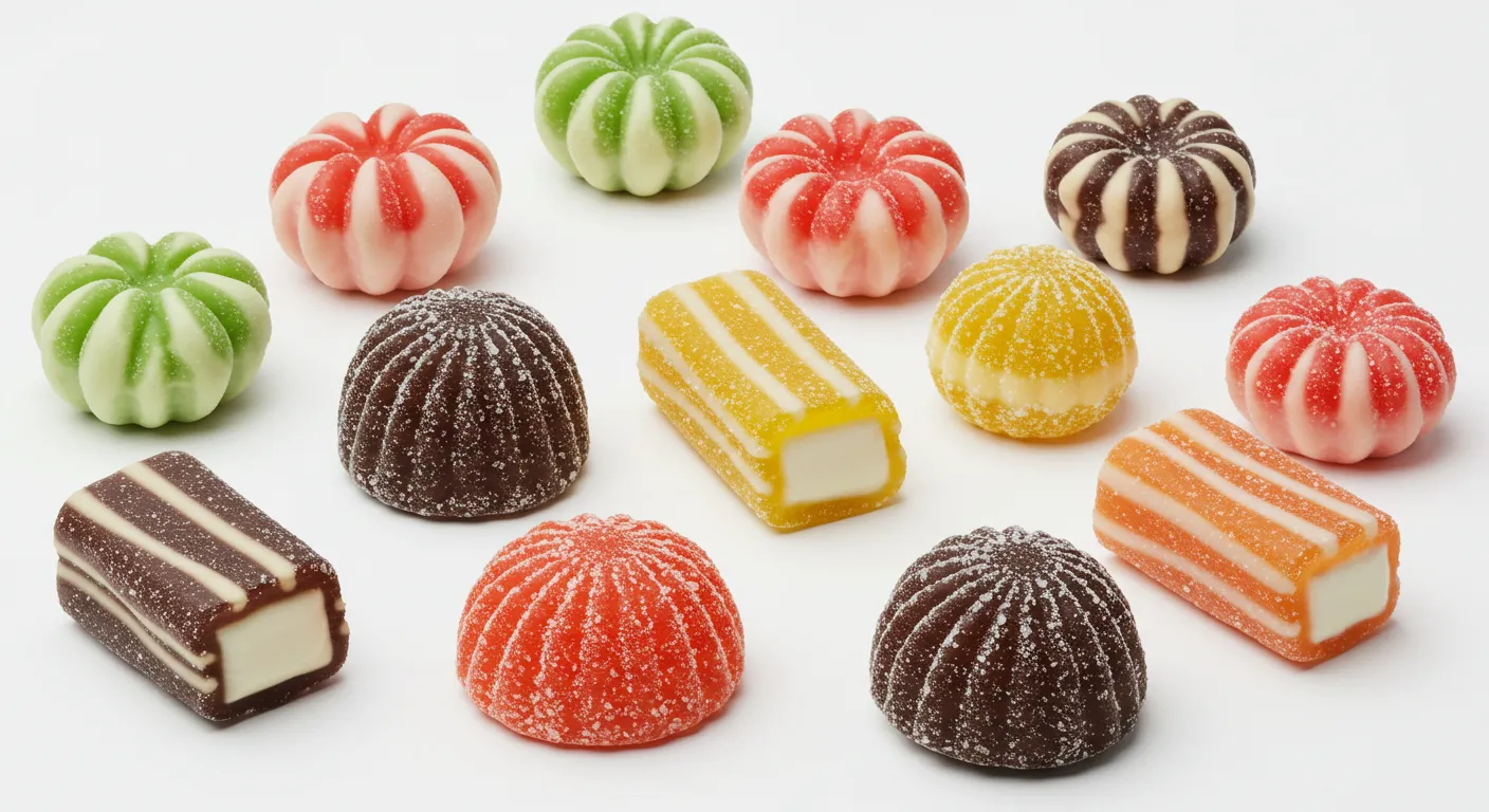 Mixed Candizi gummies with soft fillings and stripes