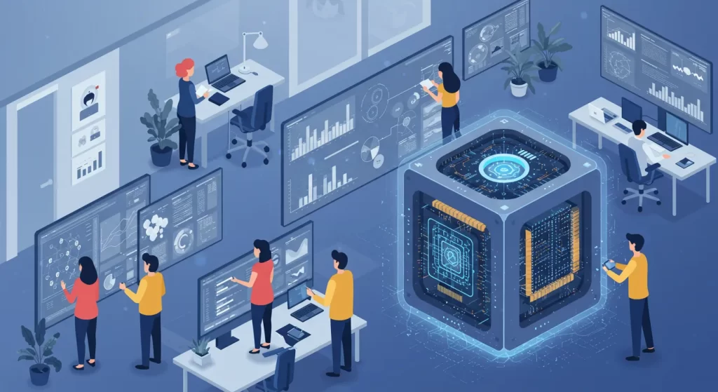 People working with quantum technology.